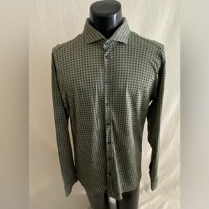 Desoto Shirt Men’s XL Long Sleeve Button Up Green Patterned Cotton Shirt EUC
